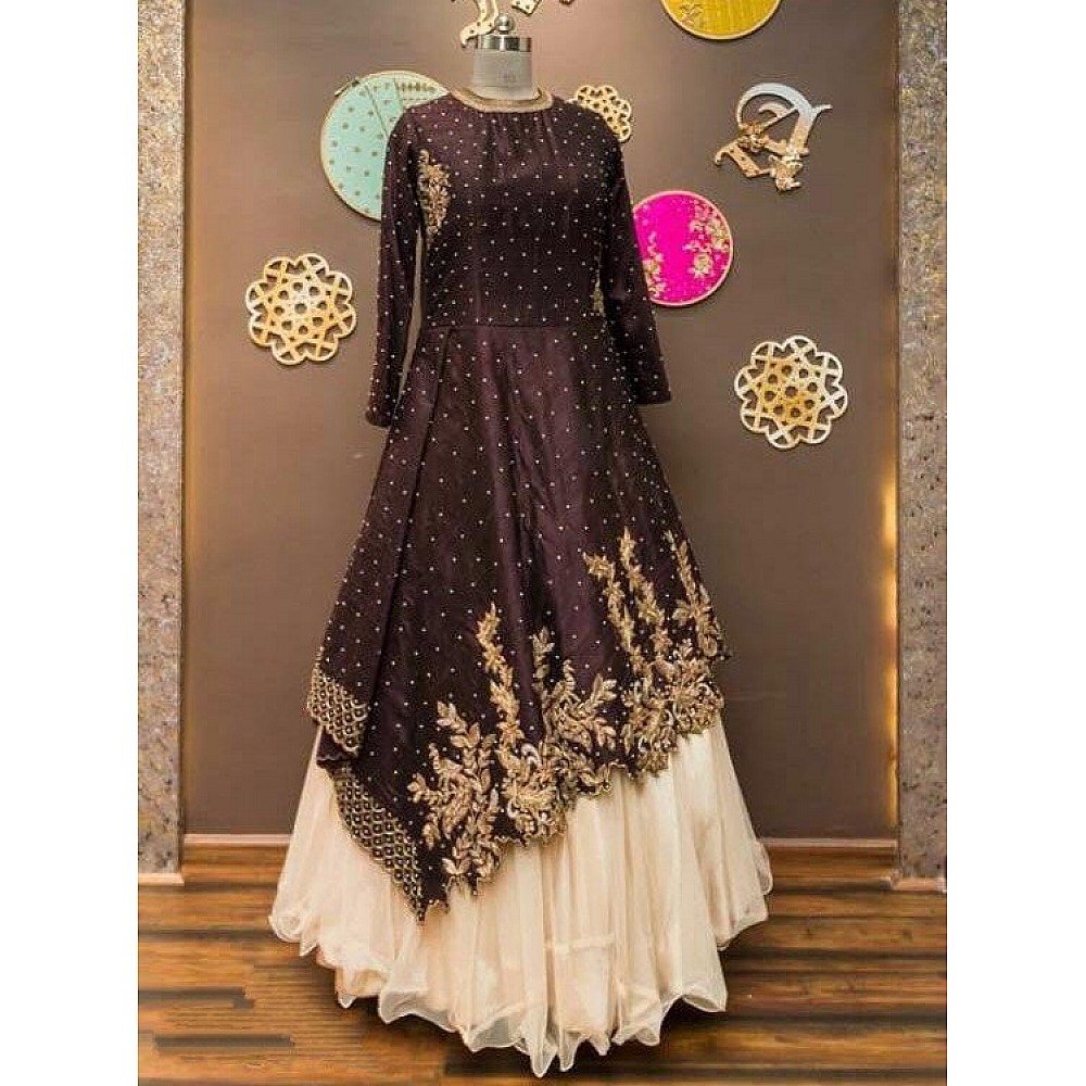 designer embroidered gown style indowestern lehenga