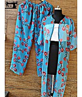 sky blue georgette printed plazzo suit with jacket