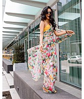 sky orgenza floral digital printed stylist casual wear saree
