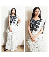 white chanderi cotton printed bollywood saree