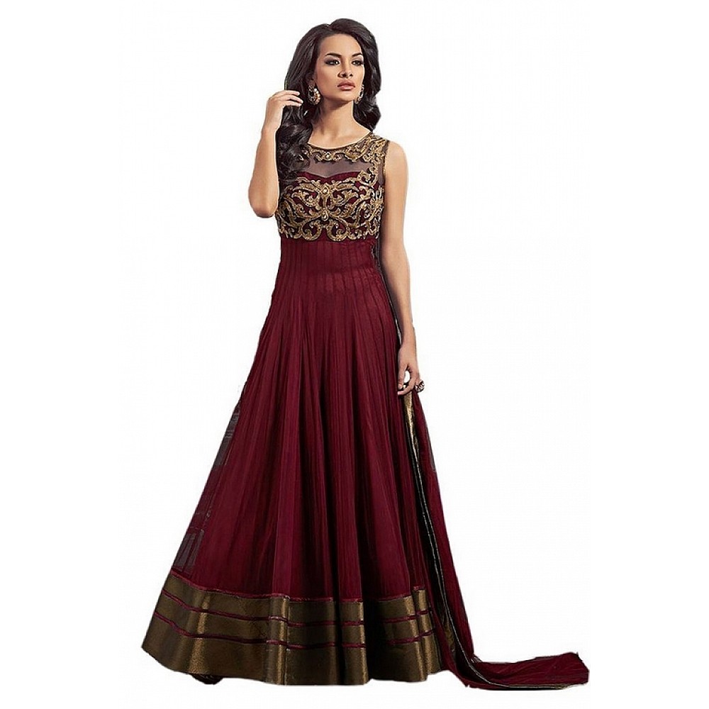 Gorgeous gown style maroon anarkali suit