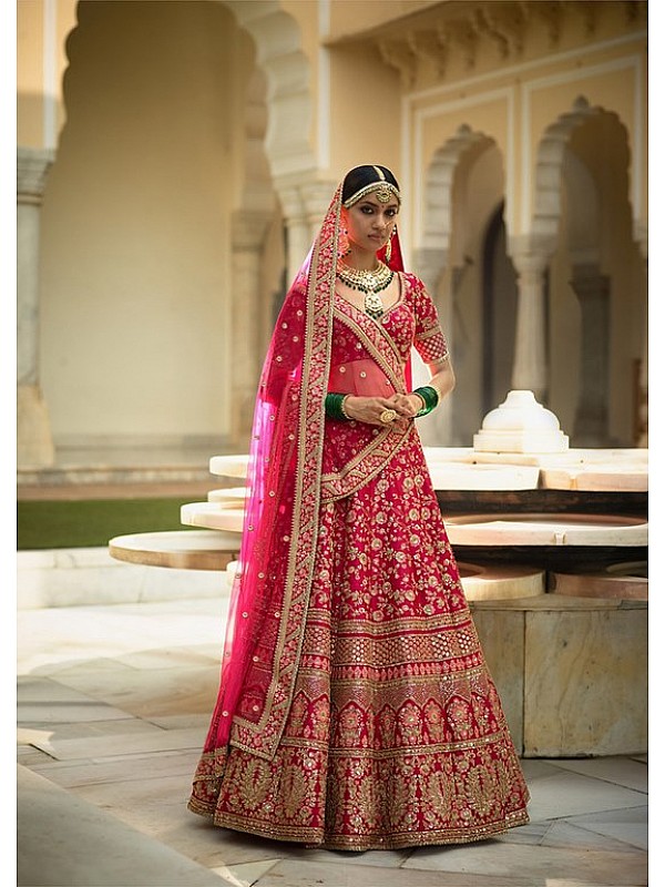 Pink Bridal Lehenga Choli in Velvet with Embroidered UK - LC6038