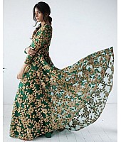 Green net Heavy embroidered bridal gown