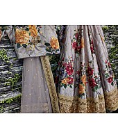 Designer heavy flowerprint bridal grey wedding lehenga
