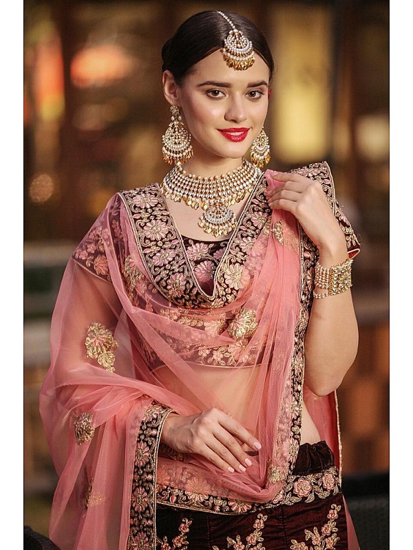 Buy Tarini Vij Maroon Blouse Zari Hand Embroidered Lehenga Set Online | Aza  Fashions