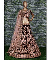 Maroon pure velvet heavy designer embroidered bridal wear lehenga choli