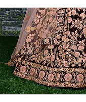 Maroon pure velvet heavy designer embroidered bridal wear lehenga choli