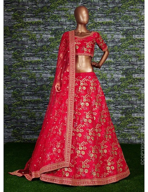 Red thai silk heavy zari and sequence worked designer bridal lehenga choli