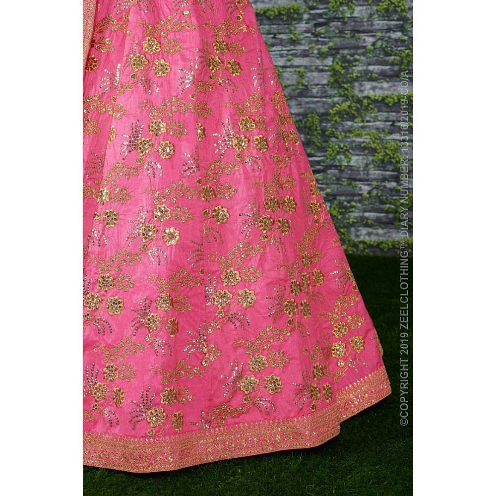 Baby pink thai silk heavy zari and sequence worked designer bridal lehenga choli