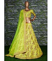 Neon green thai silk heavy zari and sequence worked designer bridal lehenga choli