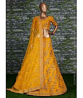 Yellow thai silk heavy zari and sequence worked designer bridal lehenga choli