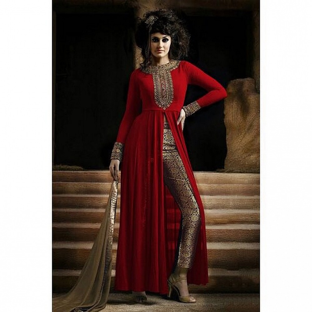 Angle Stylist embridered partywear red suit