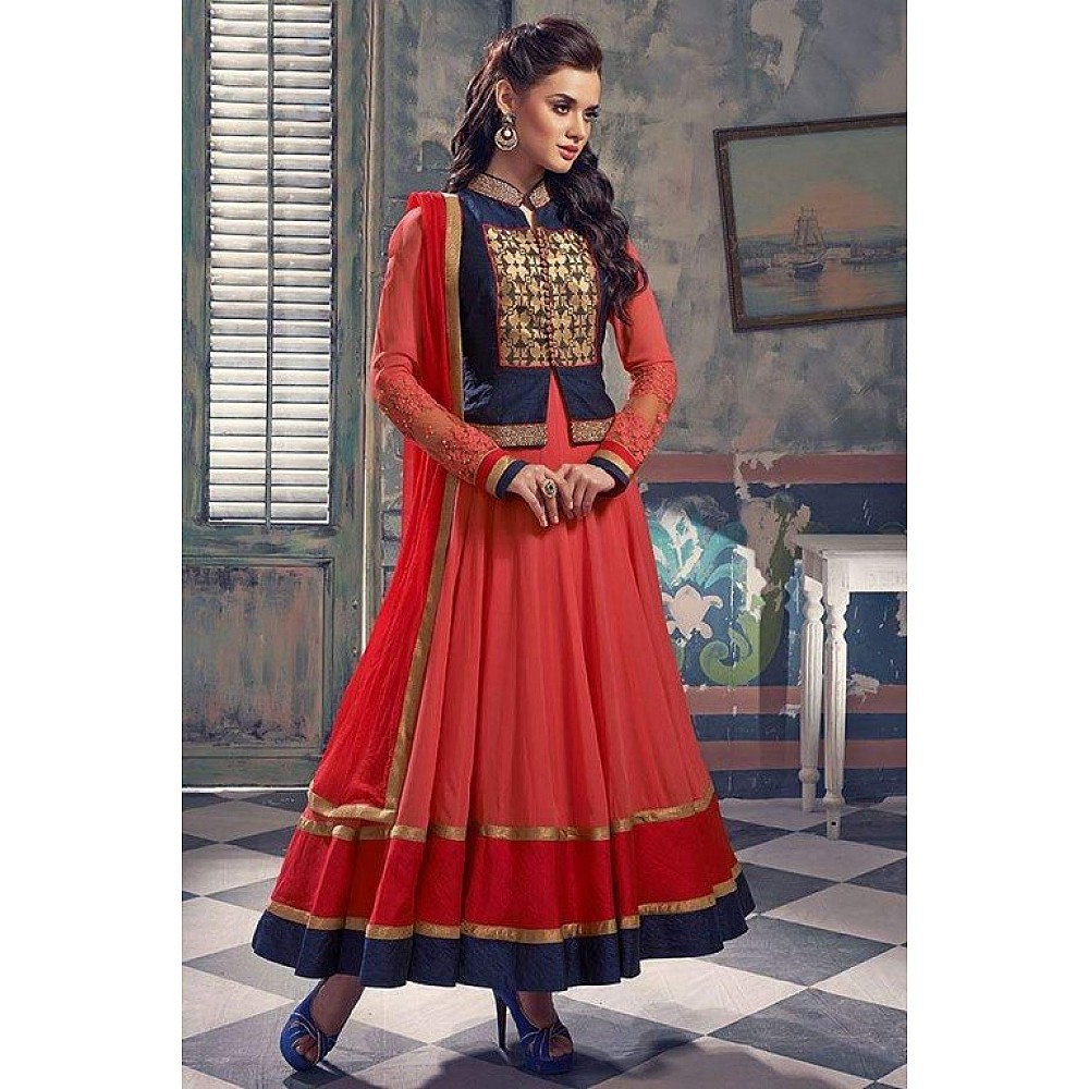 Apri embroidered red partywear anarkali suit
