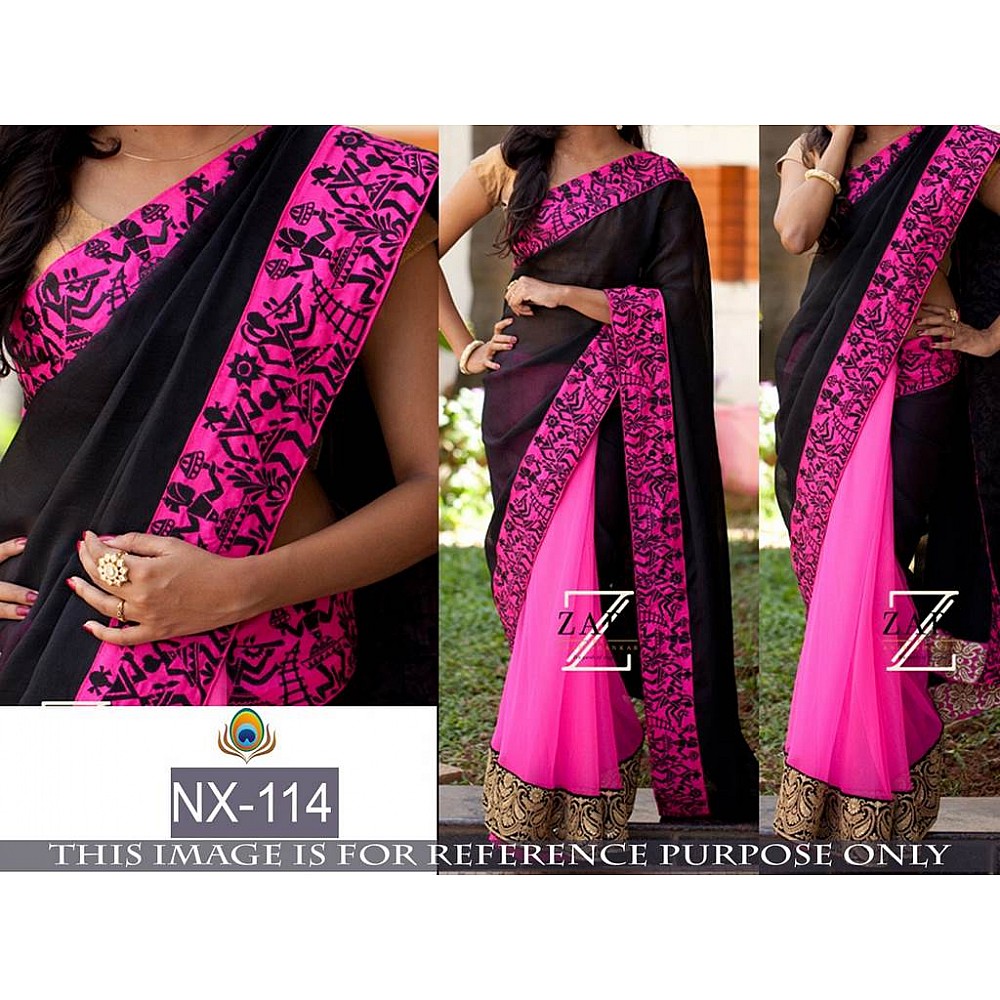 Beautiful black and pink partywear saree