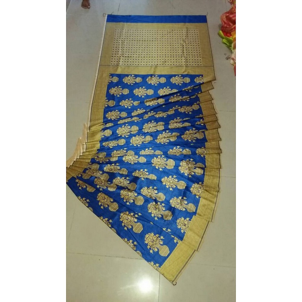 Beautiful Blue Printed Ceremonial Saree