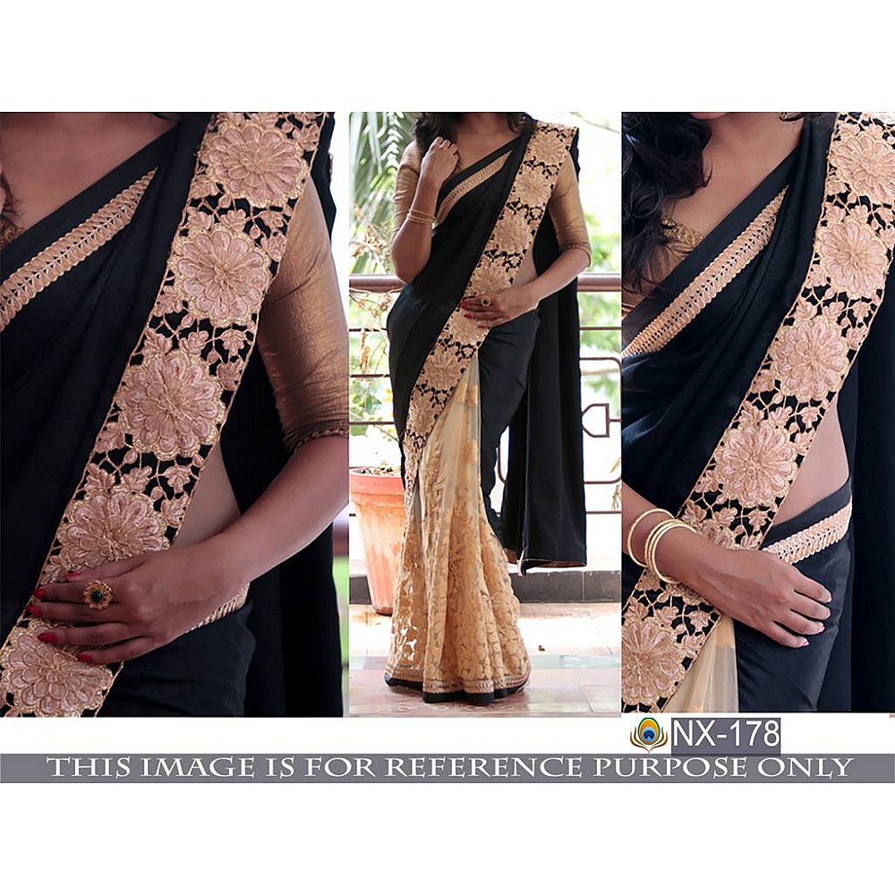Beautiful designer black and cream embroidered heavy lace work saree