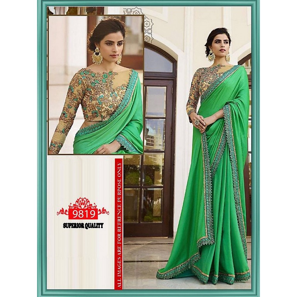 Beautiful designer embroidered green saree