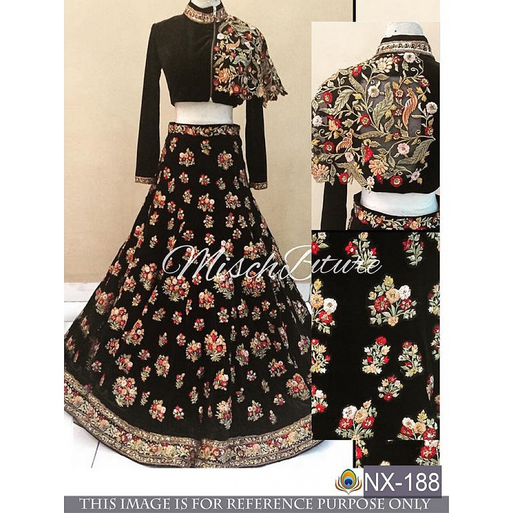 Beautiful designer heavy embroidered black indowestern lehenga