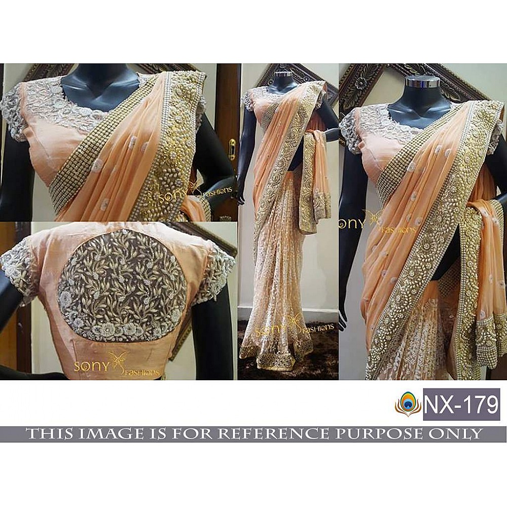 Beautiful designer orange heavy embroidered wedding saree
