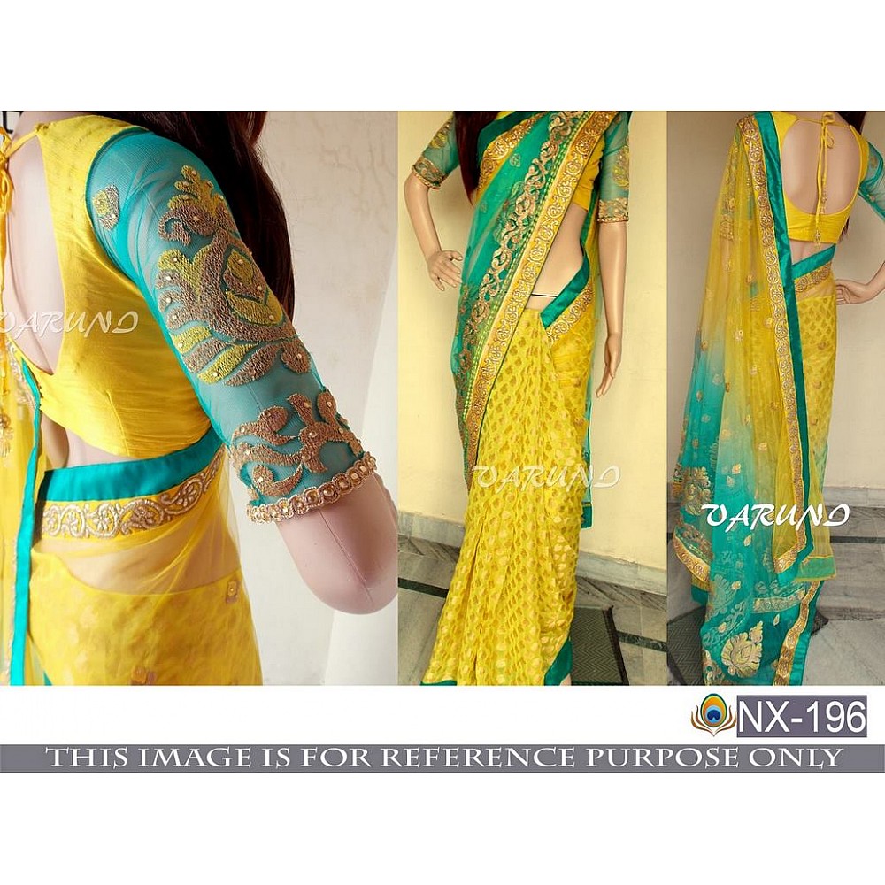 Beautiful designer rama and yellow embroidered wedding saree