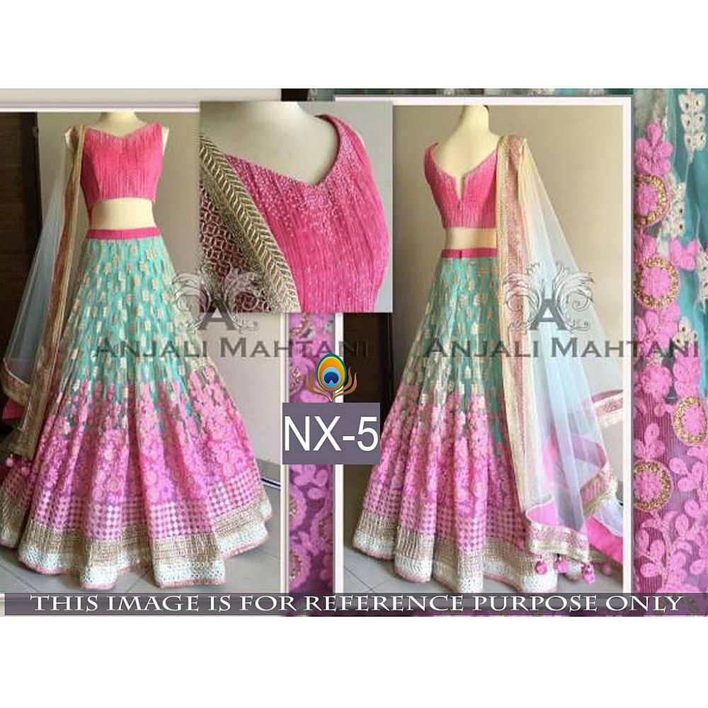 beautiful look pink and rama thread work lehenga