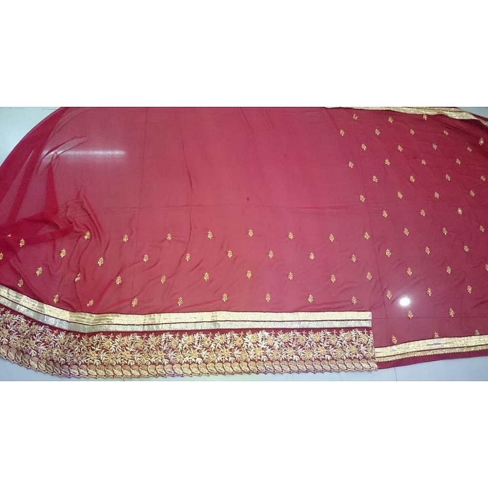 Beautiful partywear embroidered maroon saree