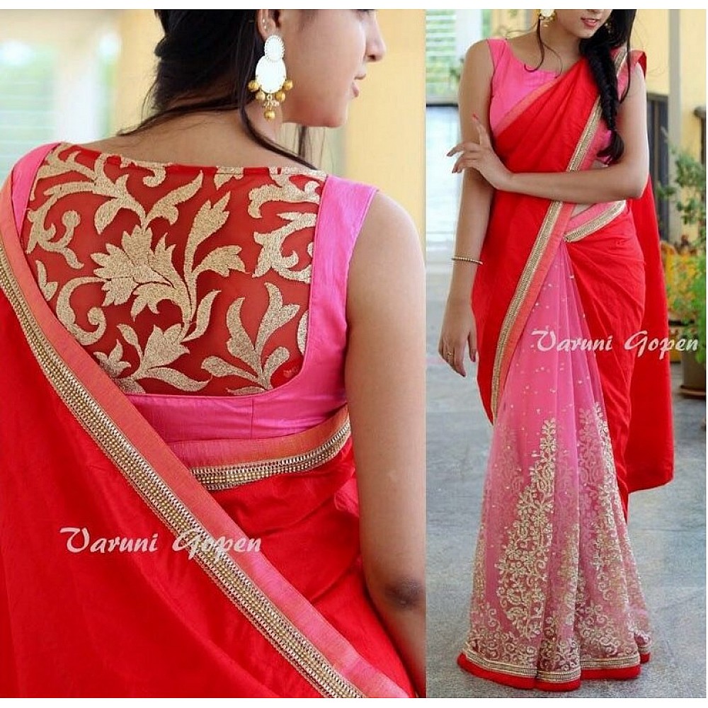 Beautiful partywear embroidered skut red saree