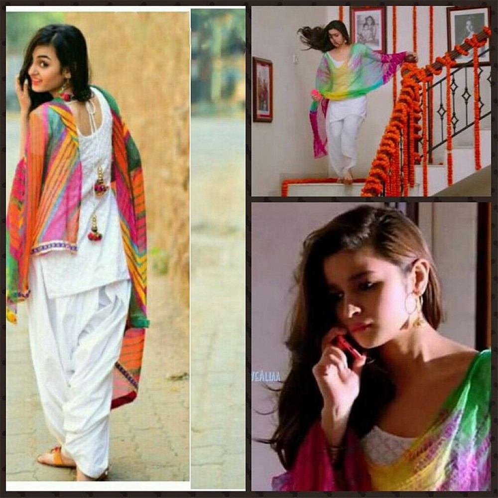 Beautiful patiyala salwar suit with rainbow dupatta