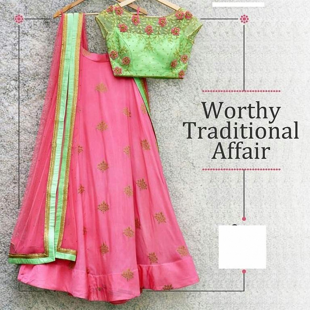 Beautiful pink and green embroidered lehenga
