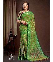 Beautiful polly cotton patola silk green saree