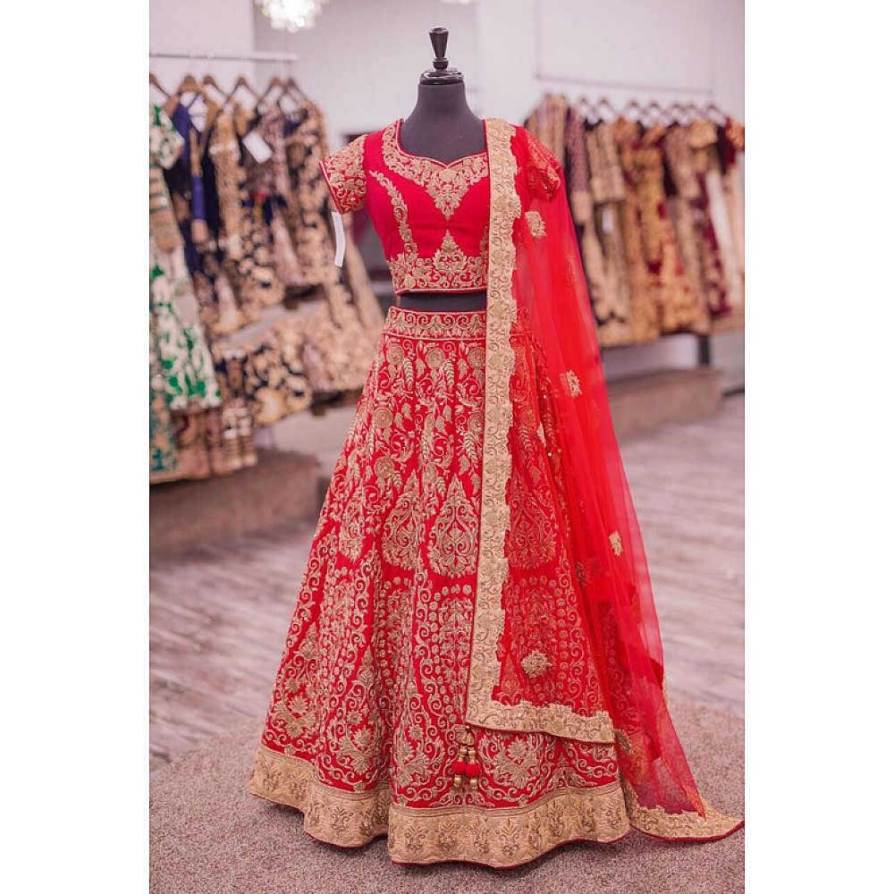 Beautiful Red heavy embroidered Bridal lehengha