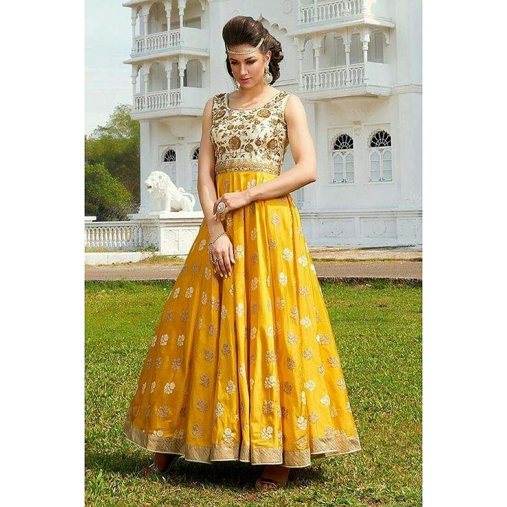Beautiful Yellow embroidered Ceremonial Anarkali Suit