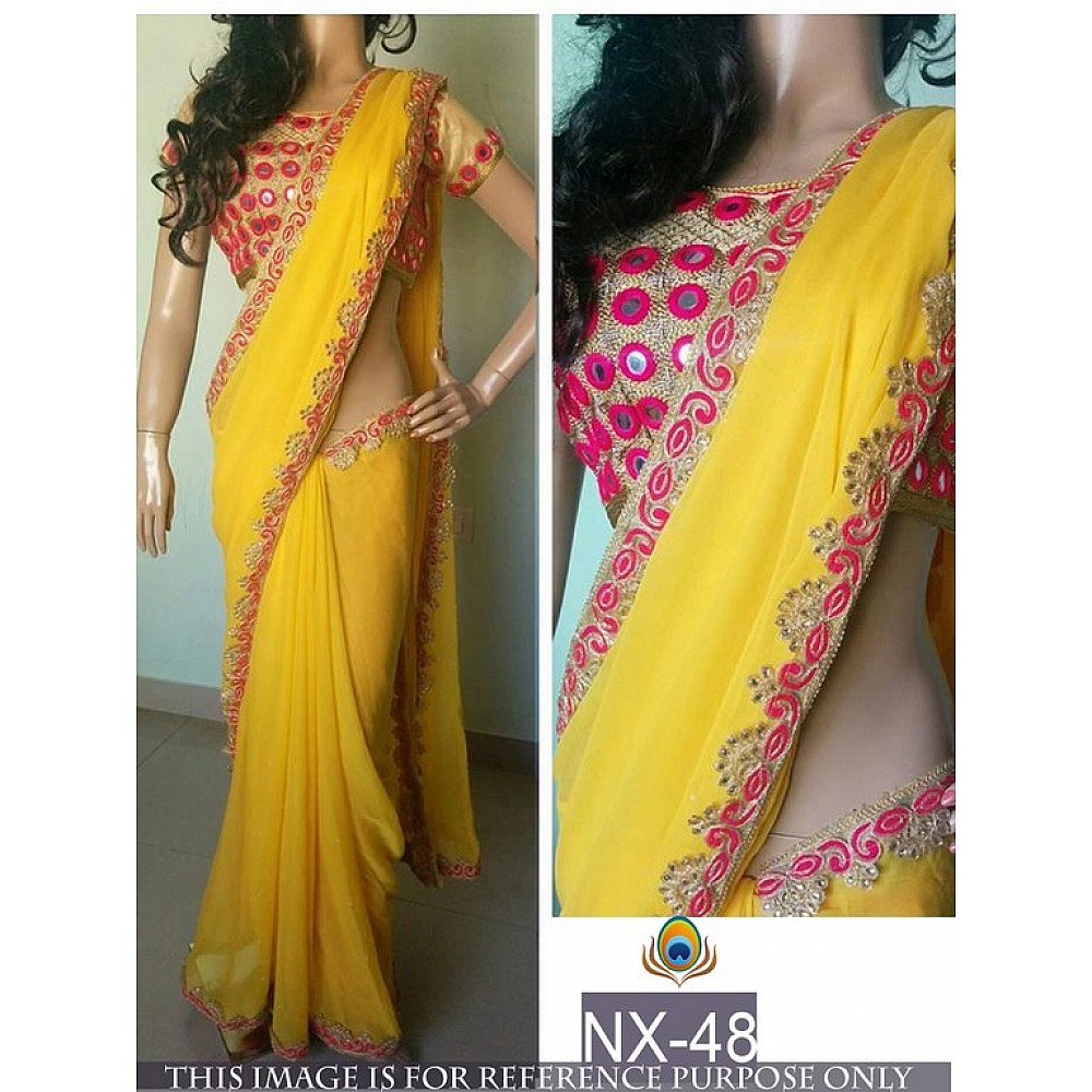 Beautiful yellow embroidered saree