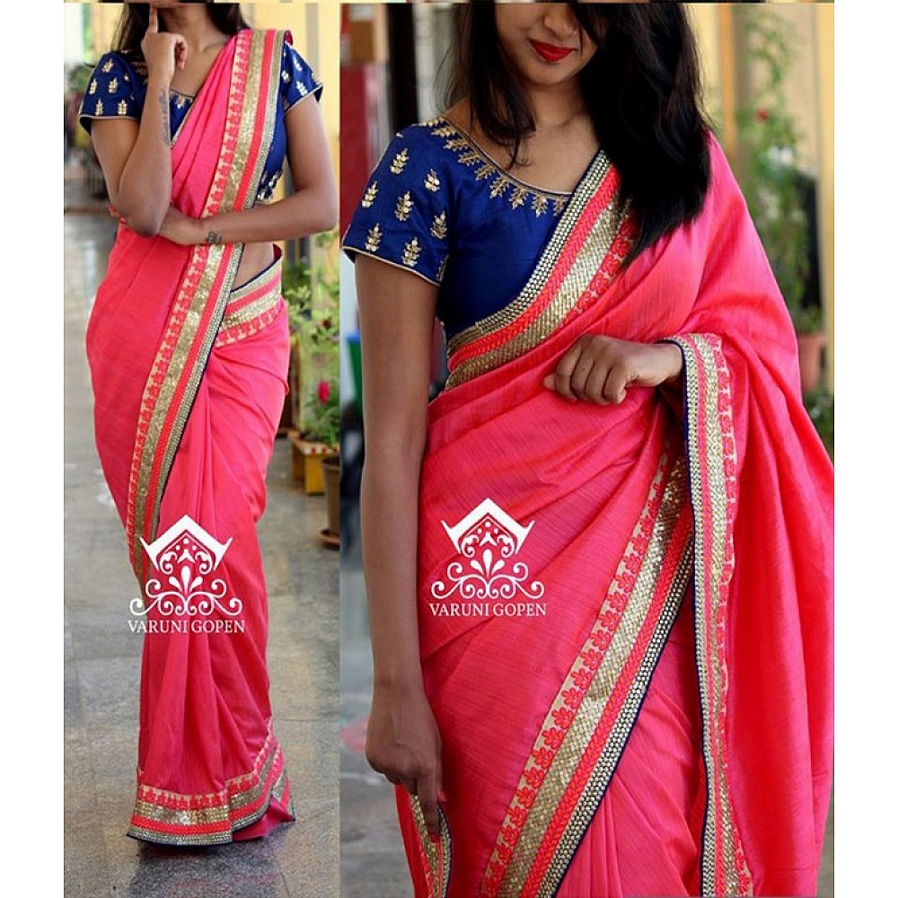 Beautiufl pink embroidered wedding saree