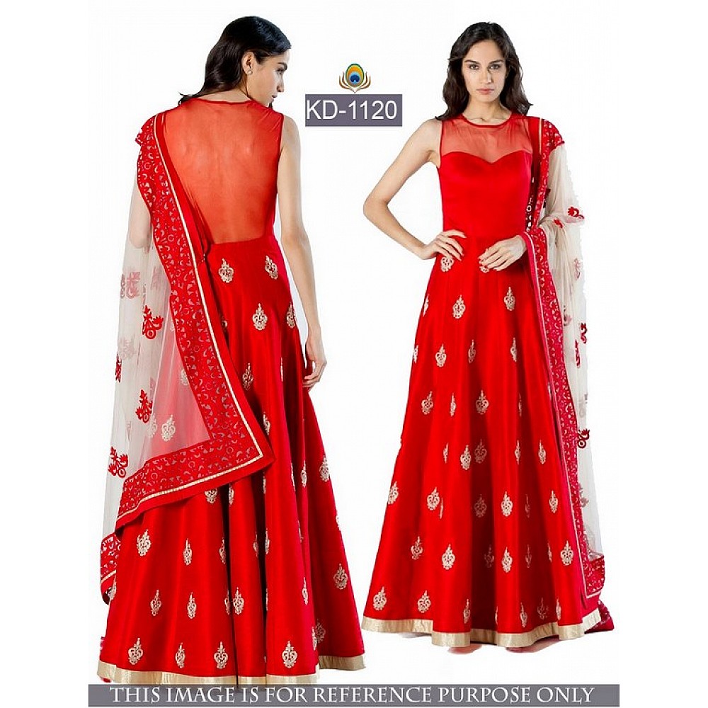 Beautiufl red embroidered partywear gown