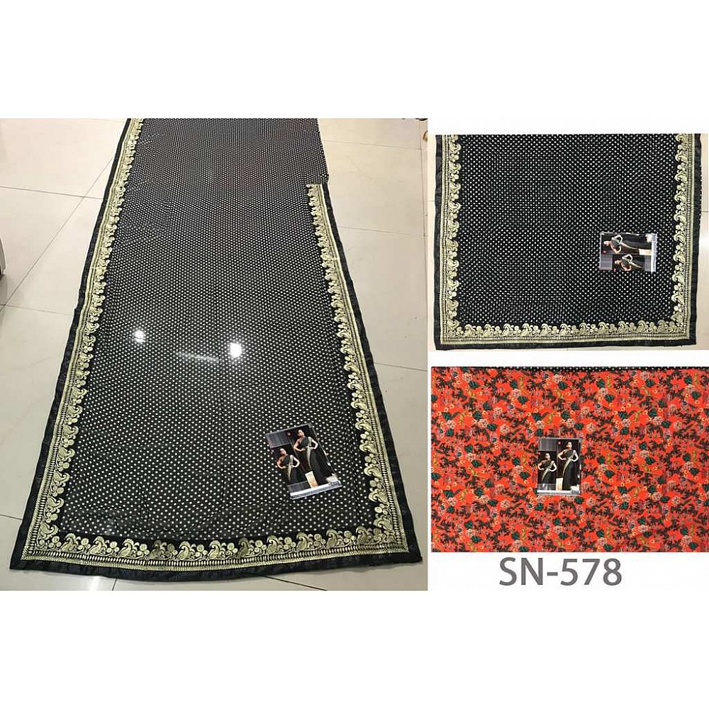Black georgette print bollywood style partywear saree