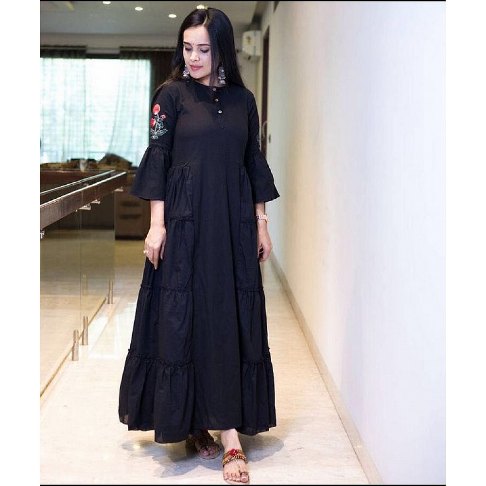black tapeta silk stylist long semistitched kurti