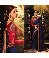Blue blooming georgette embroidered partywear saree