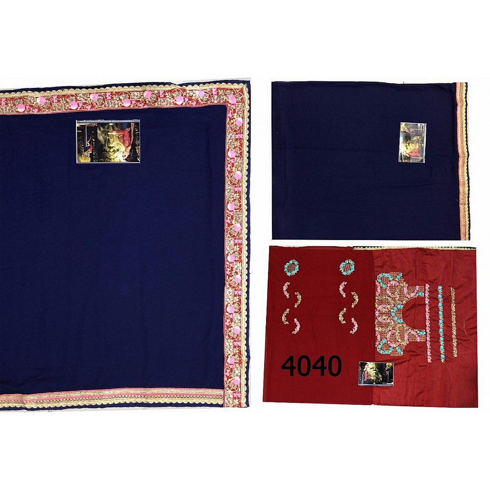 Blue blooming georgette embroidered partywear saree