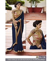 Blue georgette wedding saree with heavy embroidered blouse