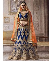 Blue heavy banglori satin silk fancy threadworked bridal lehenga