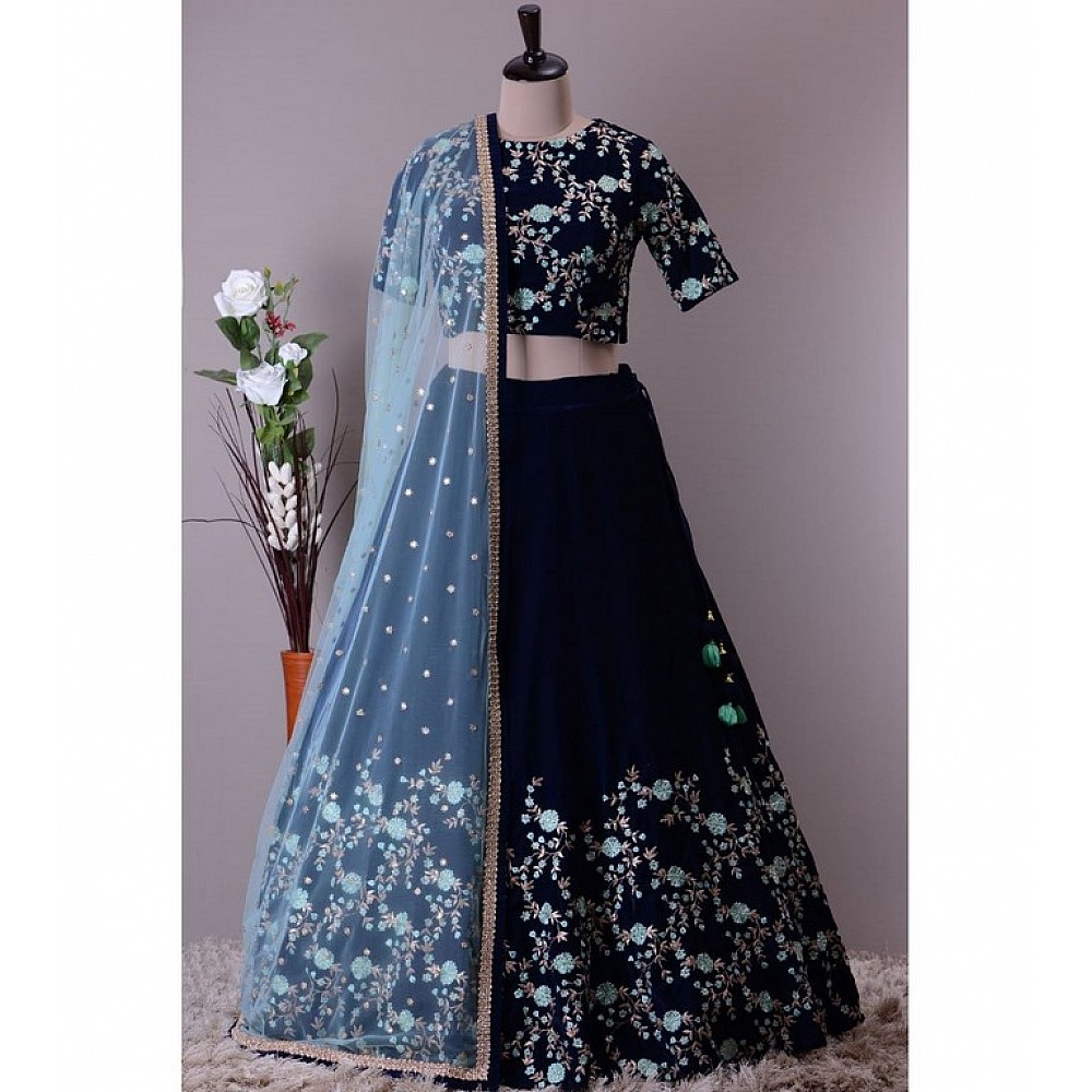 Blue malbari silk heavy embroidered wedding lehenga