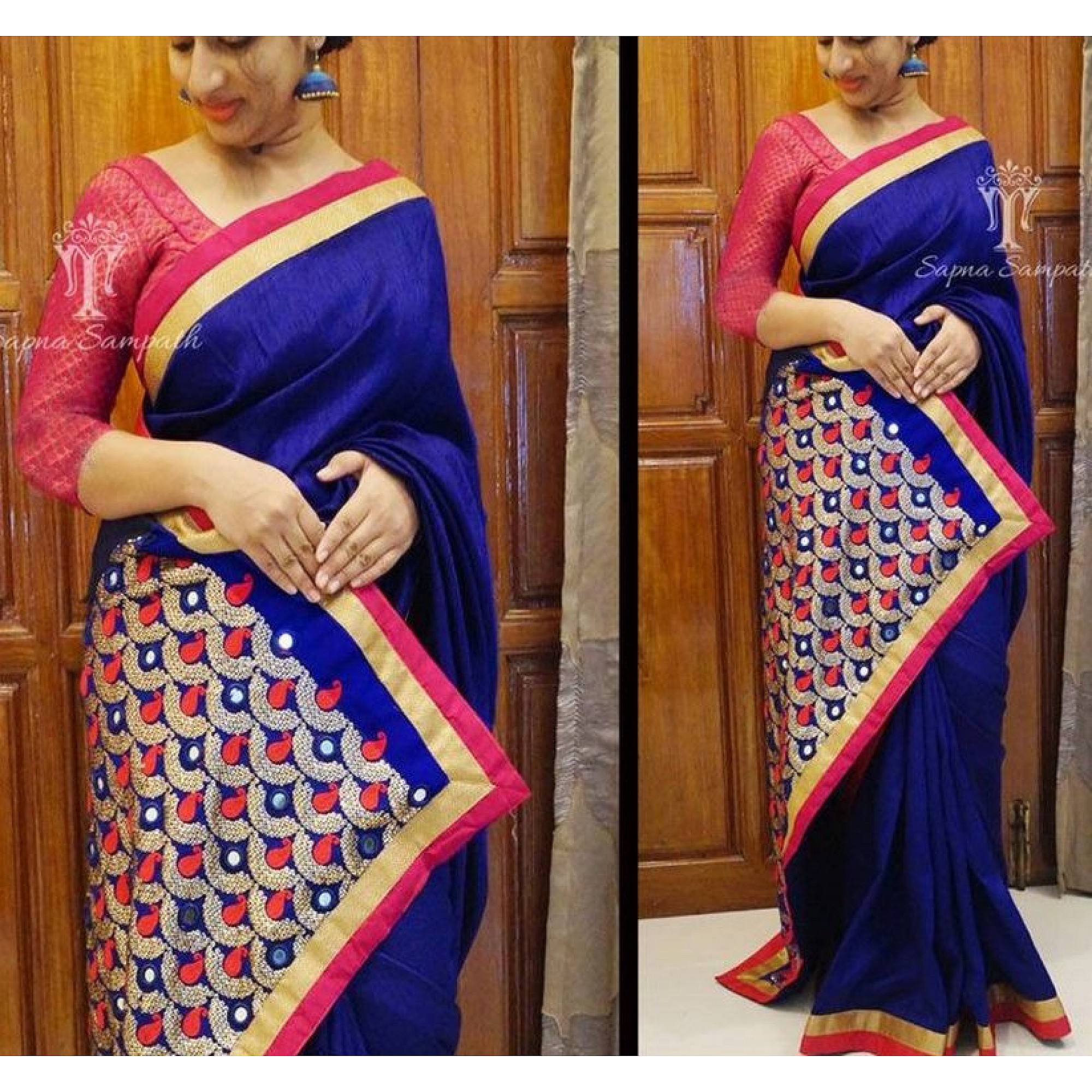 Party Wear Sarees : Blue nylone silk heavy embroidered pallu ...