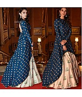 Blue tapeta silk designer bollywood style gown