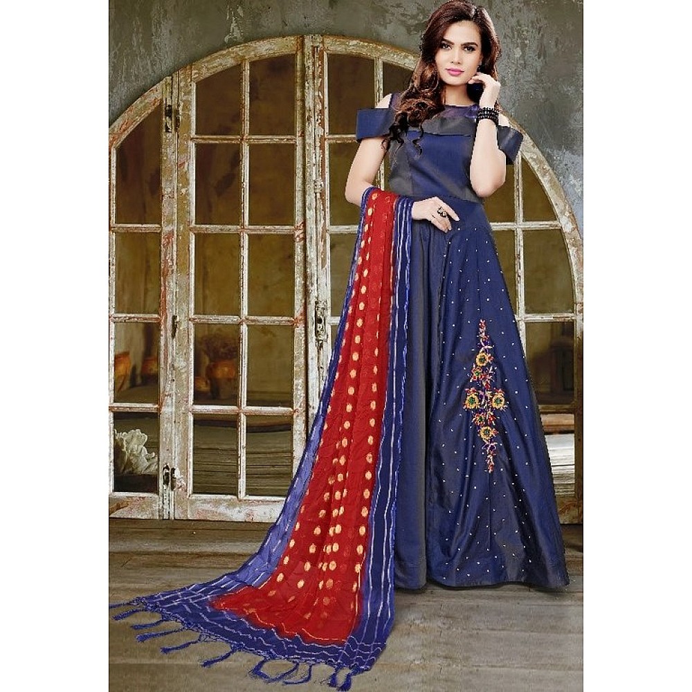 blue velvet silk with khatli work partywear salwar suit