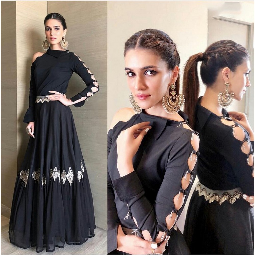 bollywood black embroidered partywear gown