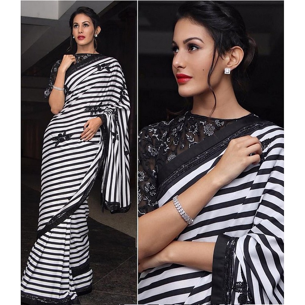 bollywood style black strip georgette casual saree