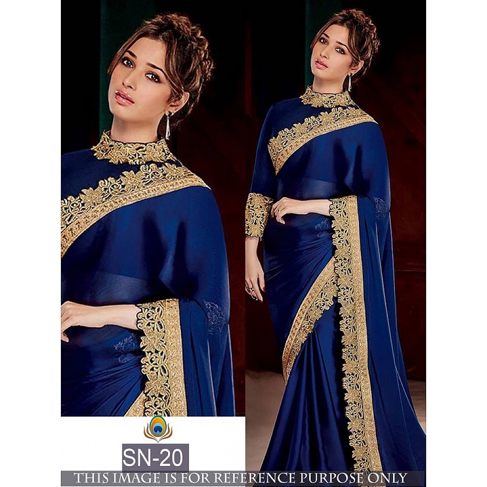 Bollywood style partywear blue embroidered saree