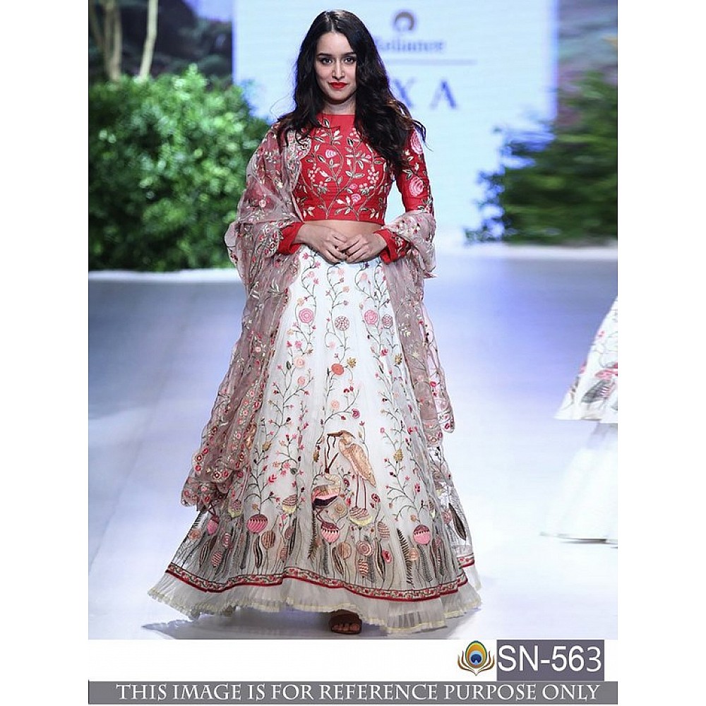 Bollywood white banglori silk embroidered designer lehenga