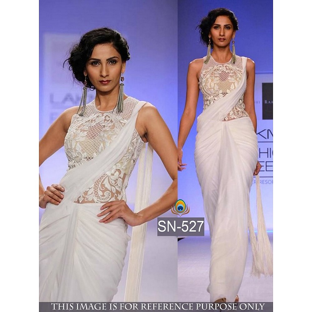bollywood white saree with fancy blouse